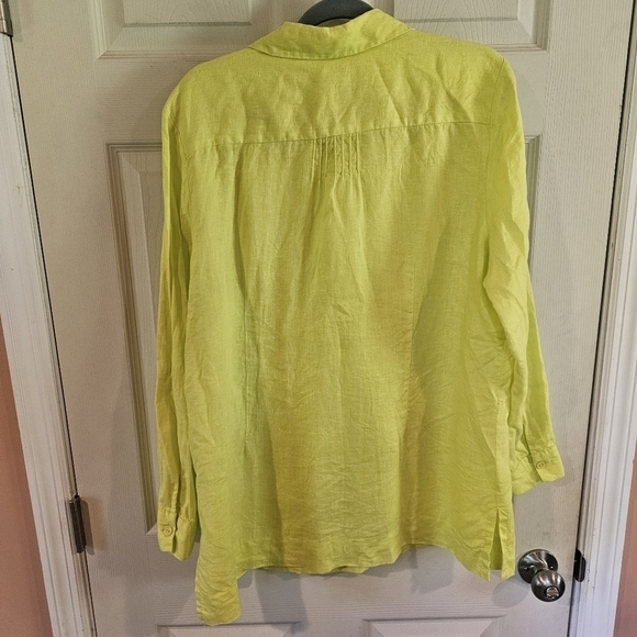 Island Republic 100% Linen Tassle Button Down Neon Green Chartreuse Top - Picture 4 of 6